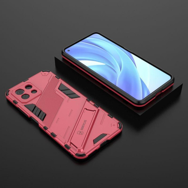 Xiaomi Mi 11 Lite Punk Armor 2 in 1 PC + TPU Shockproof Case with Invisible Holder(Light Red)