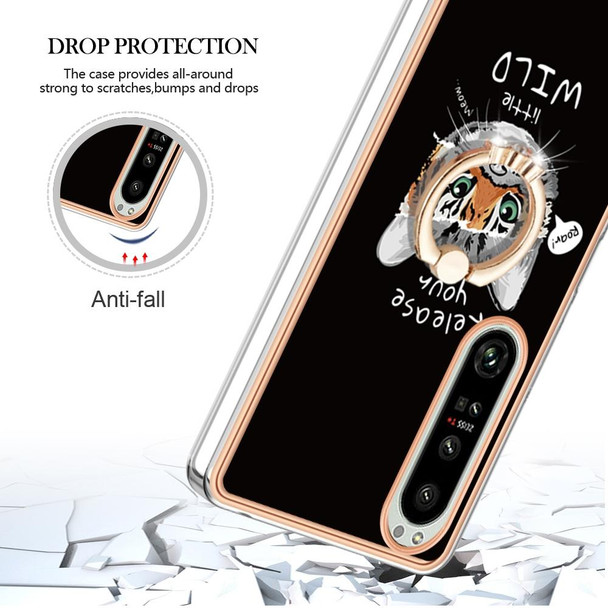 For Sony Xperia 1 IV Electroplating Dual-side IMD Phone Case with Ring Holder(Natural Growth)