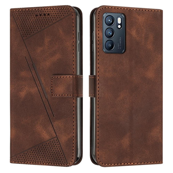 For OPPO Reno6 5G Dream Triangle Leatherette Phone Case with Lanyard(Brown)