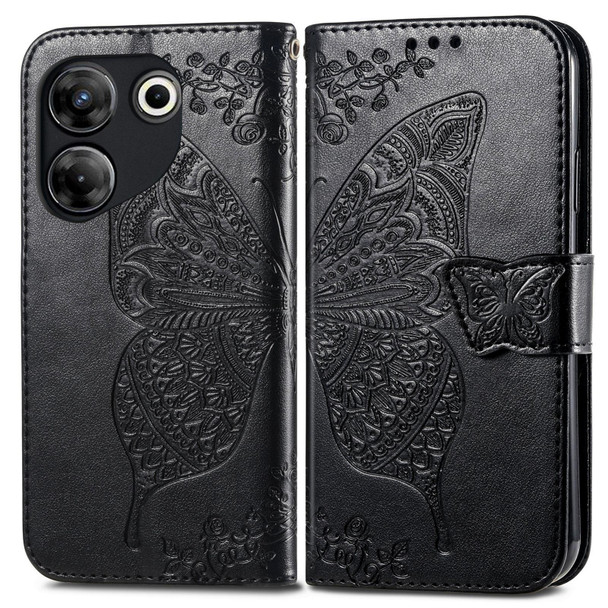 For Tecno Camon 20 Pro 5G Butterfly Love Flower Embossed Leatherette Phone Case(Black)