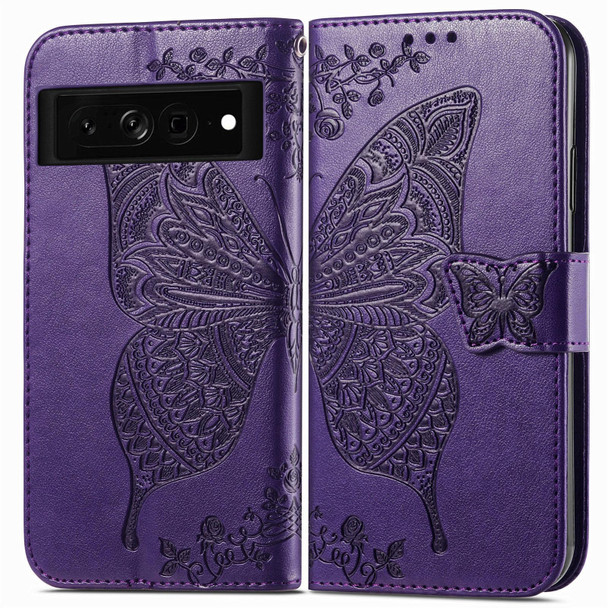 Google Pixel 7 5G Butterfly Love Flower Embossed Leather Phone Case(Dark Purple)