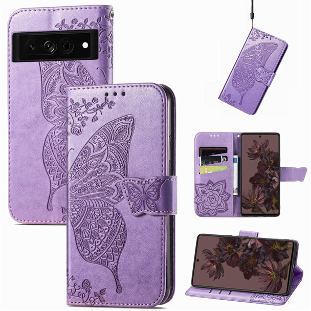 Google Pixel 7 5G Butterfly Love Flower Embossed Leather Phone Case(Light Purple)