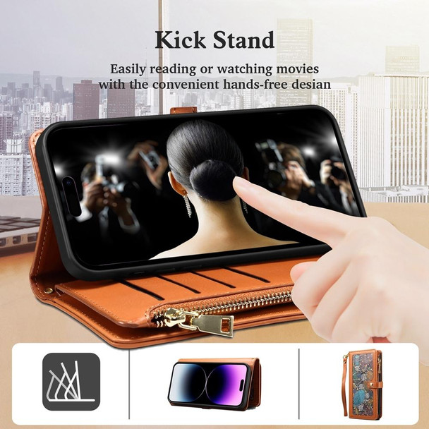 For Samsung Galaxy S23 FE 5G ESEBLE Star Series Lanyard Zipper Wallet RFID Leatherette Case(Brown)