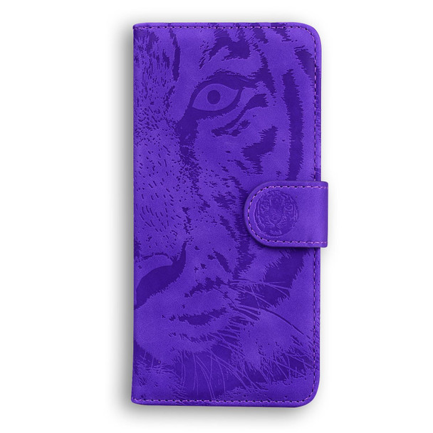 For OPPO Reno10 5G Global/Reno10 Pro Global Tiger Embossing Pattern Flip Leatherette Phone Case(Purple)