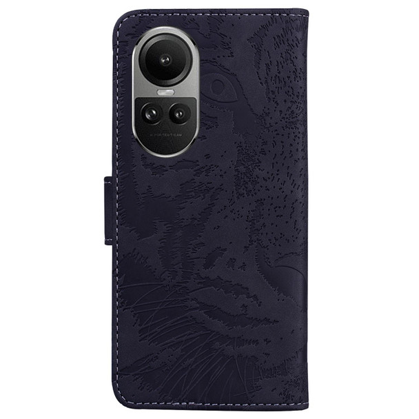 For OPPO Reno10 5G Global/Reno10 Pro Global Tiger Embossing Pattern Flip Leatherette Phone Case(Black)