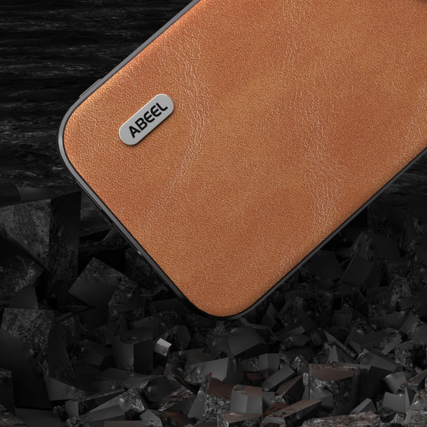 For iPhone 15 ABEEL Cowhide Texture PU Phone Case(Brown)