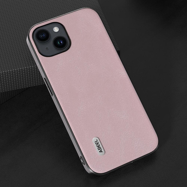 For iPhone 15 ABEEL Cowhide Texture PU Phone Case(Pink)