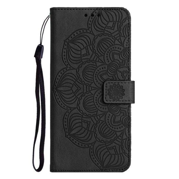 For iPhone 15 Plus Mandala Embossed Flip Leatherette Phone Case(Black)