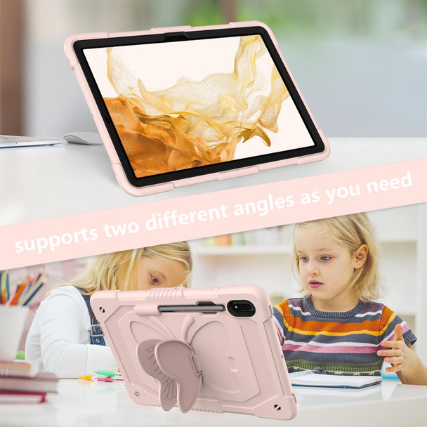 For Samsung Galaxy Tab S9 Butterfly Kickstand Heavy Duty Hard Rugged Tablet Case(Rose Pink)