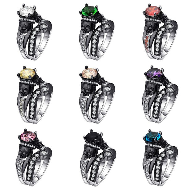 2 PCS Skull Ring Punk Style Fashion Jewelry, Ring Size:11(White)