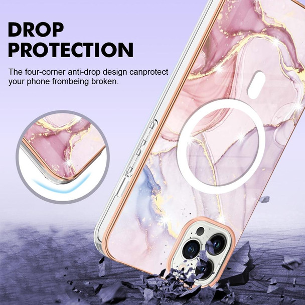 For iPhone 15 Pro Marble Pattern Dual-side IMD Magsafe TPU Phone Case(Rose Gold 005)