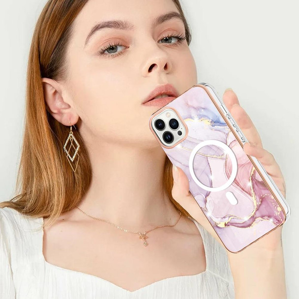 For iPhone 15 Pro Marble Pattern Dual-side IMD Magsafe TPU Phone Case(Rose Gold 005)
