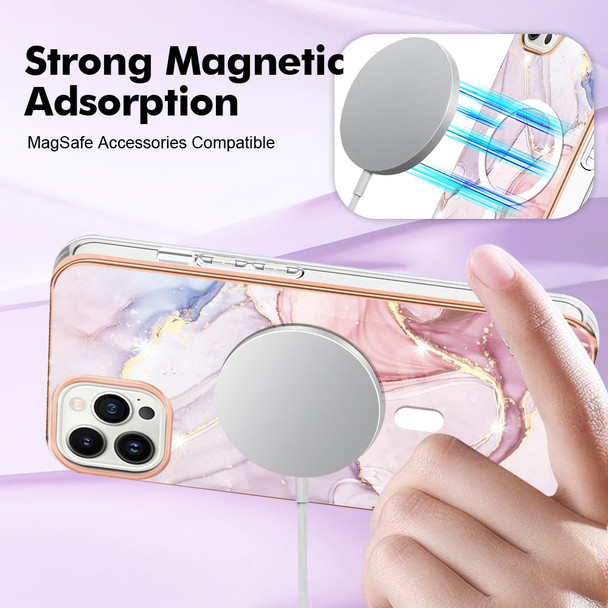 For iPhone 15 Pro Marble Pattern Dual-side IMD Magsafe TPU Phone Case(Rose Gold 005)