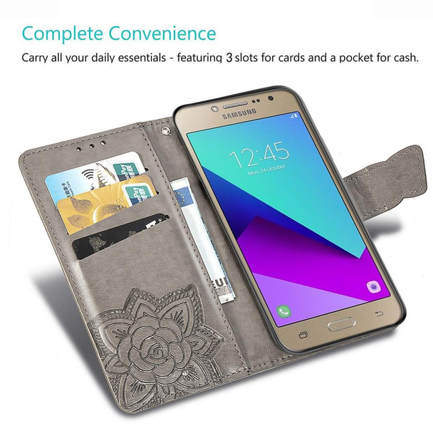 Butterfly Love Flowers Embossing Horizontal Flip Leatherette Case for Galaxy J2 Prime / G530, with Holder & Card Slots & Wallet & Lanyard(Light purple)