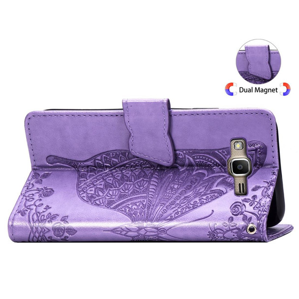 Butterfly Love Flowers Embossing Horizontal Flip Leatherette Case for Galaxy J2 Prime / G530, with Holder & Card Slots & Wallet & Lanyard(Light purple)