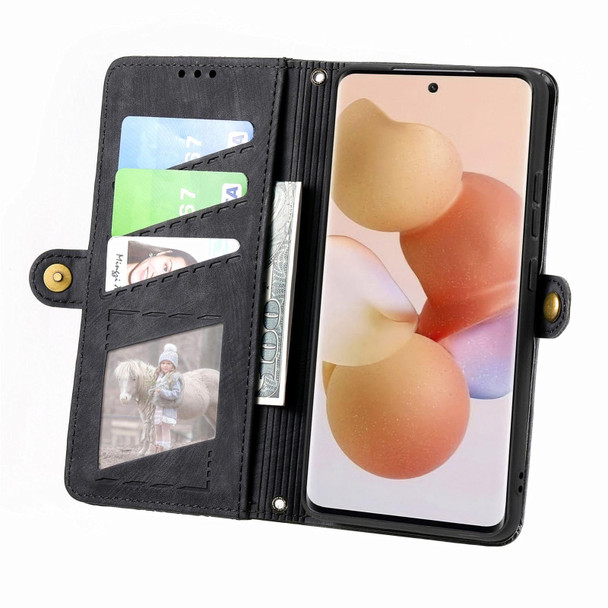 For Xiaomi 12 Geometric Zipper Wallet Side Buckle Leather Phone Case(Black)