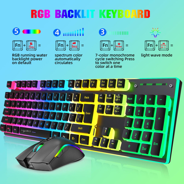 HXSJ L96 2.4G Wireless RGB Backlit Keyboard and Mouse Set 104 Pudding Key Caps + 4800DPI Mouse(White)