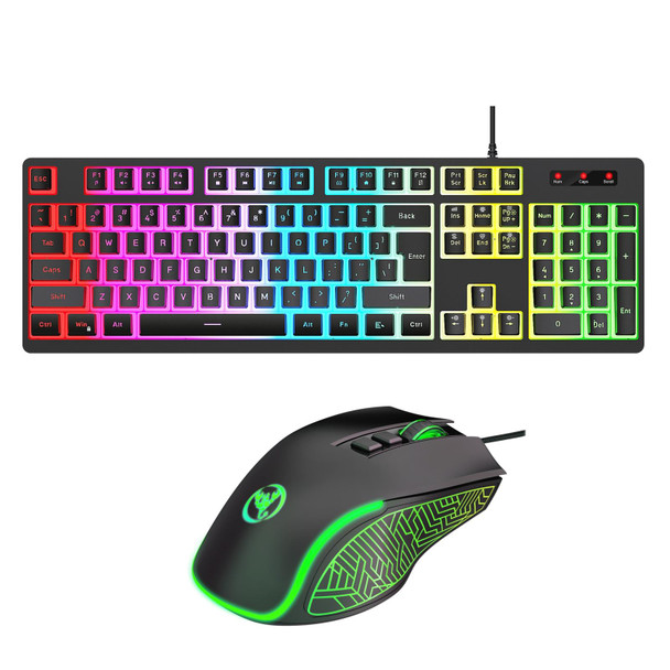 HXSJ L200+X100 Wired RGB Backlit Keyboard and Mouse Set 104 Pudding Key Caps + 3600DPI Mouse(Black)