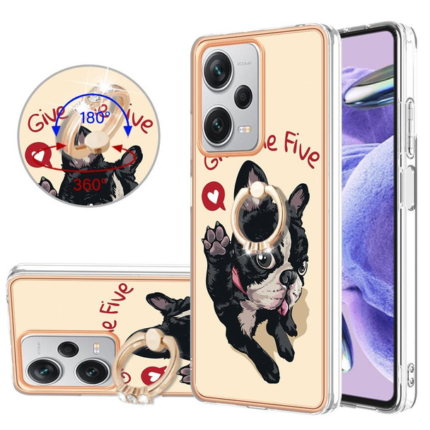 For Xiaomi Redmi Note 12 Pro+ Global Electroplating Dual-side IMD Phone Case with Ring Holder(Lucky Dog)