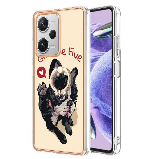 For Xiaomi Redmi Note 12 Pro+ Global Electroplating Dual-side IMD Phone Case with Ring Holder(Lucky Dog)
