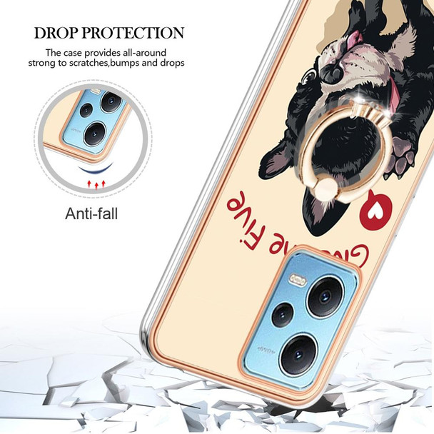 For Xiaomi Redmi Note 12 5G Global Electroplating Dual-side IMD Phone Case with Ring Holder(Lucky Dog)