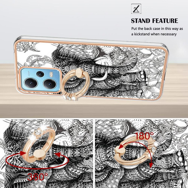 For Xiaomi Redmi Note 12 5G Global Electroplating Dual-side IMD Phone Case with Ring Holder(Totem Elephant)