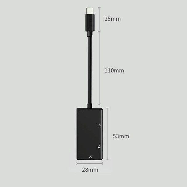 3 in 1 USB-C / Type-C Male to 3.5mm + PD 60W Female Charging & Digital Audio Adapter(Black)