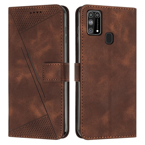 For Samsung Galaxy M31s Dream Triangle Leatherette Phone Case with Lanyard(Brown)