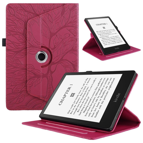 For Amazon Kindle Paperwhite 5 Tree Life Embossed Rotation Leatherette Smart Tablet Case(Red)