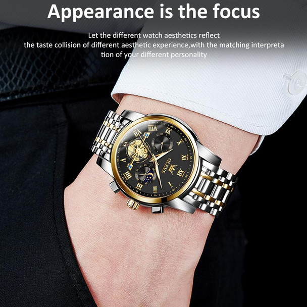 OLEVS 2859 Men Multifunctional Luminous Waterproof Quartz Watch(Black + Gold)