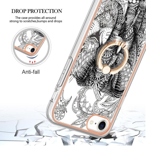 For iPhone SE 2022 / SE 2020 / 8 Electroplating Dual-side IMD Phone Case with Ring Holder(Totem Elephant)