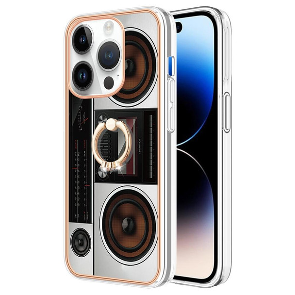 For iPhone 13 Pro Max Electroplating Dual-side IMD Phone Case with Ring Holder(Retro Radio)