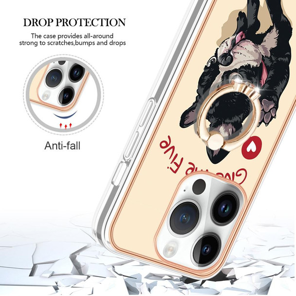 For iPhone 13 Pro Electroplating Dual-side IMD Phone Case with Ring Holder(Lucky Dog)