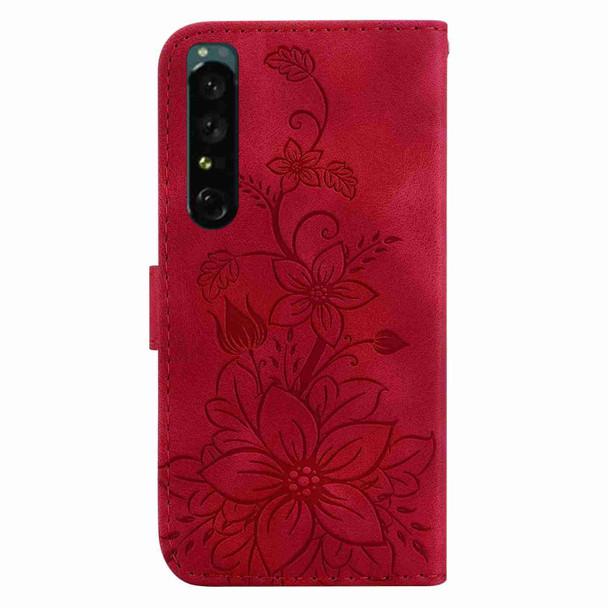 For Sony Xperia 1 IV Lily Embossed Leatherette Phone Case(Red)