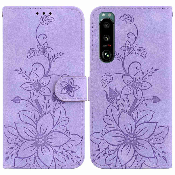 For Sony Xperia 5 III Lily Embossed Leatherette Phone Case(Purple)