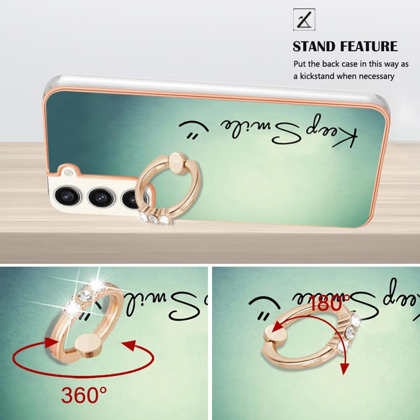 For Samsung Galaxy S22+ 5G Electroplating Dual-side IMD Phone Case with Ring Holder(Smile)