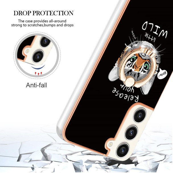 For Samsung Galaxy S22+ 5G Electroplating Dual-side IMD Phone Case with Ring Holder(Natural Growth)