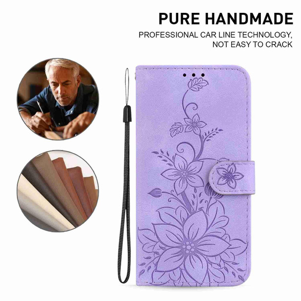 For Google Pixel 6a Lily Embossed Leatherette Phone Case(Purple)