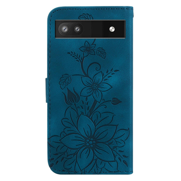 For Google Pixel 6a Lily Embossed Leatherette Phone Case(Dark Blue)