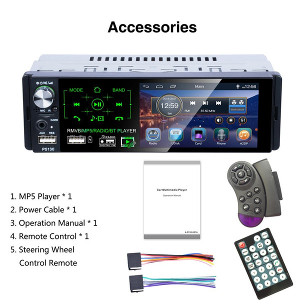 P5130 HD 1 Din 4.1 inch Car Radio Receiver MP5 Player, Support FM & AM & Bluetooth & TF Card, with Steering Wheel Remote Control