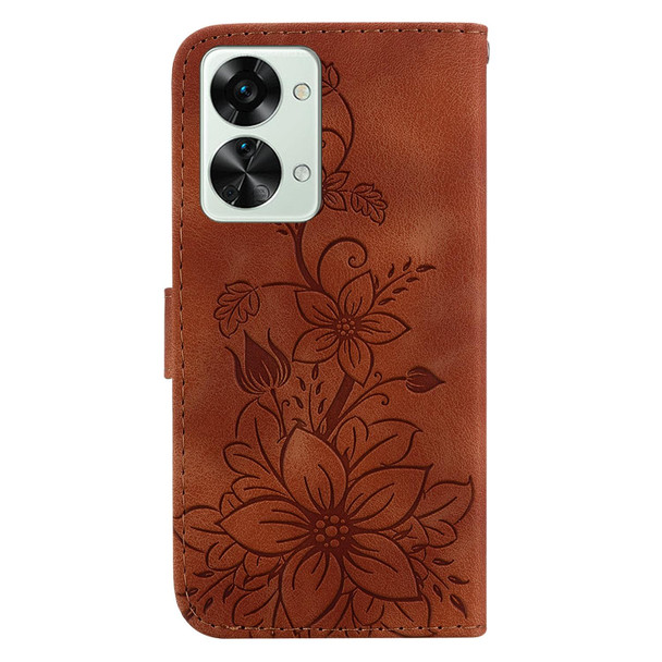 For OnePlus Nord 2T Lily Embossed Leatherette Phone Case(Brown)