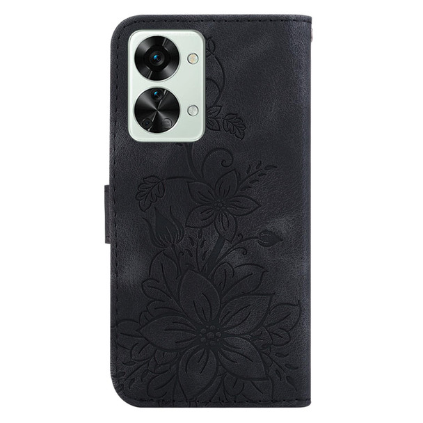 For OnePlus Nord 2T Lily Embossed Leatherette Phone Case(Black)