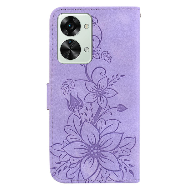For OnePlus Nord 2T Lily Embossed Leatherette Phone Case(Purple)