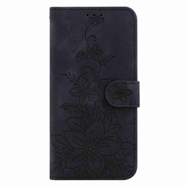 For iPhone 15 Pro Max Lily Embossed Leatherette Phone Case(Black)