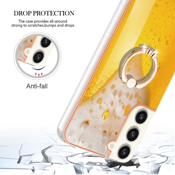 For Samsung Galaxy S22+ 5G Electroplating Dual-side IMD Phone Case with Ring Holder(Draft Beer)