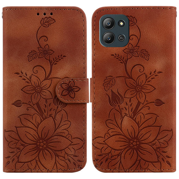 For Infinix Hot 11 2022 Lily Embossed Leatherette Phone Case(Brown)