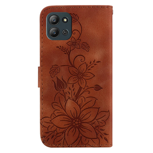 For Infinix Hot 11 2022 Lily Embossed Leatherette Phone Case(Brown)
