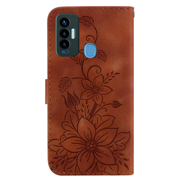 For Tecno Camon 18i Lily Embossed Leatherette Phone Case(Brown)