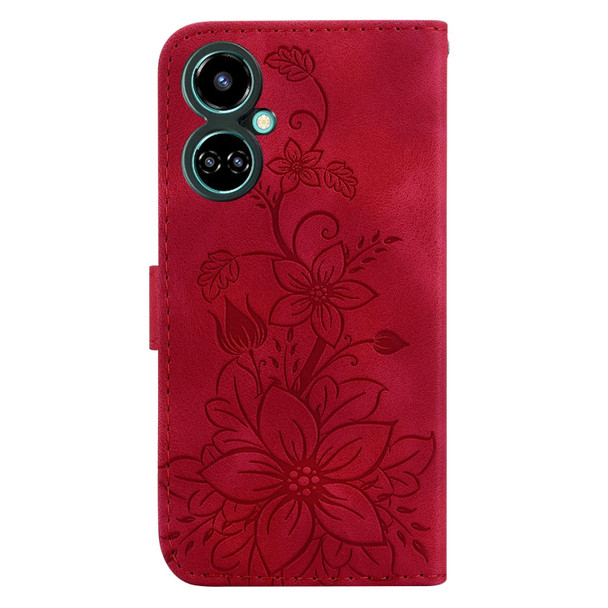 For Tecno Camon 19 Lily Embossed Leatherette Phone Case(Red)