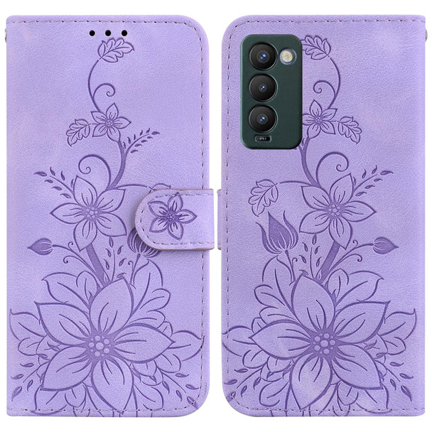 For Tecno Camon 18 / 18 P Lily Embossed Leatherette Phone Case(Purple)